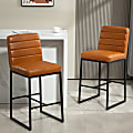 Glamour Home Belisario Faux Leather Bar Stools With Backs, Light Brown/Black, Set Of 2 Stools 1 thumbnail image