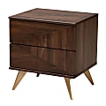 Baxton Studio Graceland Mid-Century Modern Transitional Finished Wood 2-Drawer Nightstand, 18-1/2"H x 18-15/16"W x 15-3/4"D, Walnut Brown