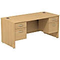 Bush Business Furniture Components Desk With Two 3/4 Pedestals, Light Oak, Standard Delivery
