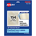 Avery® Pearlized Permanent Labels With Sure Feed®, 94503-PIP100, Round, 1/2" Diameter, Ivory, Pack Of 15,400 Labels