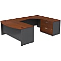 Bush Business Furniture 72"W Bow Front Right Wall U-Shaped Corner Desk With 2 Drawer Lateral File Cabinet, Hansen Cherry/Graphite Gray, Standard Delivery