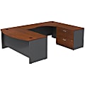 Bush Business Furniture Components Bow Front U Shaped Desk With 2 Drawer Lateral File Cabinet, Hansen Cherry/Graphite Gray, Premium Installation