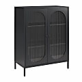 Ameriwood Home Mr. Kate Luna 32"W Short 2-Door Metal Accent Cabinet With Fluted Glass, Black