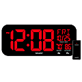 Sharp Jumbo 4'' LED Wall Clock with Indoor/Outdoor Temperature and Calendar Display, 5-7/8”H x 1”W x 14”D, Black 1 thumbnail image