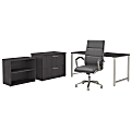 Bush Business Furniture 400 Series 60"W x 30"D Table Desk And Chair Set With Storage, Storm Gray, Premium Installation
