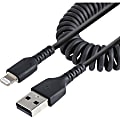 StarTech.com 50cm/20in USB to Lightning Cable, MFi Certified, Coiled iPhone Charger Cable, Black, Durable TPE Jacket Aramid Fiber - 20in (50cm) Coiled USB to Lightning charging cable with aramid fiber
