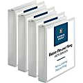 Business Source Round Ring View Binder, 1 1/2" Ring, 8 1/2" x 11", White, Pack Of 4