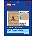 Avery® Kraft Permanent Labels With Sure Feed®, 94212-KMP50, Rectangle, 2-1/3" x 3-3/8", Brown, Pack Of 300