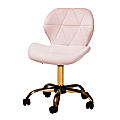 Baxton Studio Savara Velvet Mid-Back Swivel Office Task Chair, Blush Pink/Gold