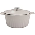 Martha Stewart Enameled Cast Iron 3-Quart Nonstick Embossed Stripe Dutch Oven With Lid, Taupe 1 thumbnail image