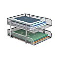 Mind Reader 2-Tier Metal Stackable Paper Tray, 7-1/2"H x 10-1/2"W x 13-1/4"D, Silver 1 thumbnail image