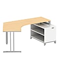 BBF Momentum Dog-Leg Left Desk With 24" Open Storage, 29 1/2"H x 80"W x 41"D, Natural Maple, Standard Delivery Service