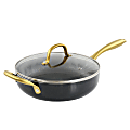 Gibson Home Ellsworth Aluminum Nonstick Sauté Pan With Lid, 3.5 Qt, Black/Gold