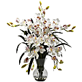 Nearly Natural 34"H Cymbidium Arrangement With Glass Vase, White
