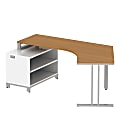 BBF Momentum Dog-Leg Right Desk With 24" Open Storage, 29 1/2"H x 80"W x 41"D, Modern Cherry, Standard Delivery Service