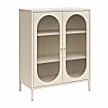 Ameriwood Home Mr. Kate Luna 32"W Short 2-Door Metal Accent Cabinet With Fluted Glass, Parchment
