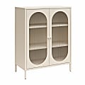 Ameriwood Home Mr. Kate Luna 32"W Short 2-Door Metal Accent Cabinet With Fluted Glass, Parchment 1 thumbnail image