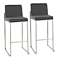 LumiSource Fuji High-Back Bar Stools, Charcoal/Stainless Steel, Set Of 2 Stools