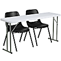 Flash Furniture 5' Plastic Folding Training Table with 2 Plastic Stack Chairs, Black