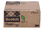 Scotch Magic Greener Invisible Tape, 3/4” x 25 yd., 12 Tape Rolls, Clear