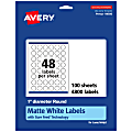 Avery® Permanent Labels With Sure Feed®, 94500-WMP100, Round, 1" Diameter, White, Pack Of 4,800