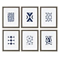 Uniek Kate and Laurel Calter Framed Art Prints, 12-7/16" x 15-7/16", Modern Blue And White Geometric Abstract Gray, Set Of 6