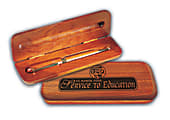 The Master Teacher® Rosewood/24k Gold-Plated Pen & Case Set, Service To Education - Column, Medium Point, 1.0 mm, Brown Barrel, Black Ink