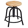 National Public Seating® 19” - 25” Height Adjustable Swivel Stool, Wooden Seat, New Zealand Pine, Black Frame