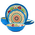 Elama Camilla 12-Piece Melamine Dinnerware Set, Multicolor