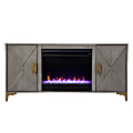 SEI Furniture Lantara Color-Changing Fireplace, 26-1/2”H x 56”W x 16-3/4”D, Graywash/Gold
