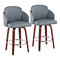 LumiSource Dahlia Faux Leather Counter Stools, Walnut/Gray, Set Of 2