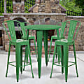 Flash Furniture Commercial-Grade Round Metal Bar Table Set With 4 Café Stools, 41"H x 30"W x 30"D, Green