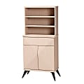 Baxton Studio Draper 24"W Mid-Century Modern 2-Tone Kitchen Cabinet, Light Brown/Black 1 thumbnail image