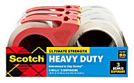 Scotch Heavy Duty Shipping Packaging Tape, 1.88 in, 47.7 yd, Clear, Pack of 6 Rolls, 3 Dispensers