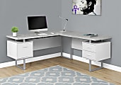 Monarch Specialties L-Shaped Corner Computer Desk With 2 Drawers, Gray Cement/White