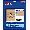 Avery® Kraft Permanent Labels With Sure Feed®, 94231-KMP100, Rectangle, 1-1/2" x 7-1/2", Brown, Pack Of 500