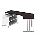 BBF Momentum Dog-Leg Right Desk With 24" Storage, 29 1/2"H x 80"W x 41"D, Mocha Cherry, Premium Installation Service