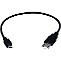 QVS USB 2.0 Type A Male to Mini B Male Sync and Charger Cable - 1 ft USB Data Transfer Cable for PDA, Tablet PC - First End: 1 x USB 2.0 Type A - Second End: 1 x Mini USB 2.0 Type B - Gold-flash Plated Contact - Black