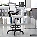 Flash Furniture Mid Back Mesh Ergonomic Drafting Chair with Adjustable Foot Ring and Flip-Up Arms, White