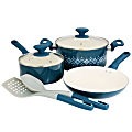 Spice by Tia Mowry Savory Saffron 7-Piece Ceramic Non-Stick Aluminum Cookware Set, Teal 1 thumbnail image