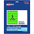 Avery® Print-To-The-Edge Labels With Sure Feed® Technology, 94232-NGP20, Rectangle, 1-3/4" x 7-3/4", Matte Neon Green, Pack of 100