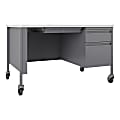 Lorell® Fortress 48"W Steel Right-Pedestal Mobile Teacher's Computer Desk, White/Platinum