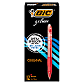 BIC® Gelocity™ Retractable Gel Ink Rollerball Pens, Medium Point, 0.7 mm, Red Barrel, Red Ink, Pack Of 12
