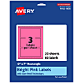 Avery® Print-To-The-Edge Labels With Sure Feed® Technology, 94250-BPP20, Rectangle, 3" x 7", Matte Bright Pink, Pack of 60 1 thumbnail image