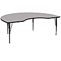 Flash Furniture 72"W Kidney Thermal Laminate Activity Table With Short Height-Adjustable Legs, Gray