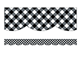 Schoolgirl Style Scalloped Bulletin Board Borders, 3' x 3", Woodland Whimsy Black & White Gingham, 13 Strips
