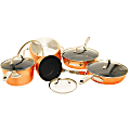 The Rock Cookware - 1.5 quart Saucepan, 3.1 quart Saucepan, 5.1 quart Stockpot, 10" Diameter Frying Pan, 11" Diameter Deep Frying, Lid - Stainless Steel Handle, Forged Aluminum Base, Copper - Cooking, Frying - Oven Safe - Bronze - Copper - 1 Piece