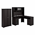 Bush Business Furniture Cabot 60"W L-Shaped Corner Desk With Hutch And Tall Storage Cabinet With Doors, Espresso Oak, Standard Delivery