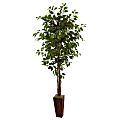 Nearly Natural 6'H Ficus Tree With Bamboo Planter, 72"H x 34"W x 34"D, Brown/Green
