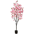 Nearly Natural Cherry Blossom 72”H Artificial Tree With Planter, 72”H x 31”W x 10”D, Pink/Black